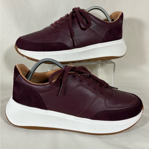 FITFLOP Wn's F-Mode Raisin/Burgundy Leather/Suede Flatform Sneakers (FR1) SZ 9 - Picture 1 of 11